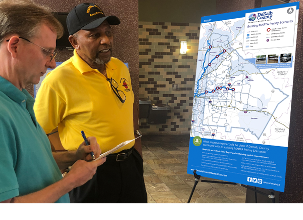 Attendees discuss DeKalb County Transit Master Plan Penny Scenario at a Public Meeting in June